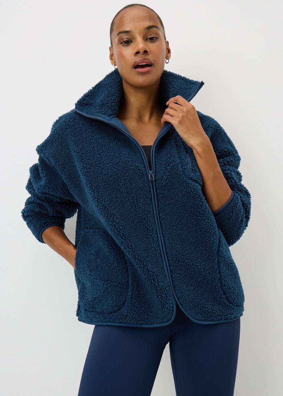 Souluxe Navy Zip Front Borg Jacket