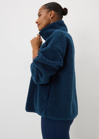 Souluxe Navy Zip Front Borg Jacket