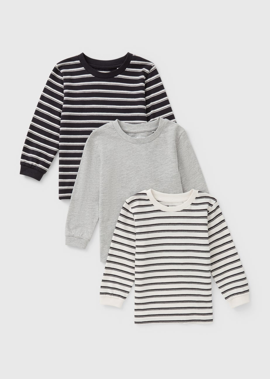 3 Pack Boys Grey Stripe Tops (1-7yrs)