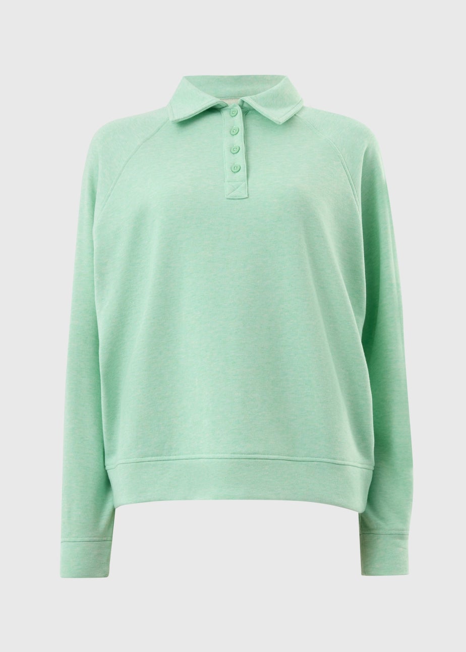 Green Henley Collar Co Ord Sweatshirt