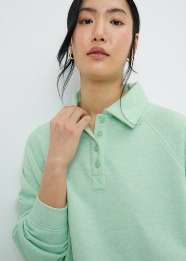 Green Henley Collar Co Ord Sweatshirt