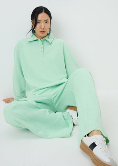 Green Henley Collar Co Ord Sweatshirt