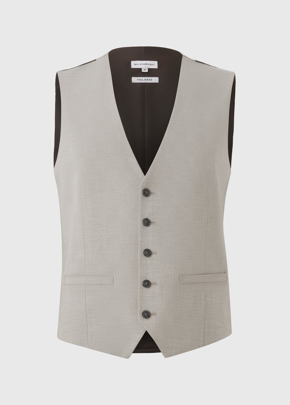 Taylor & Wright Carrington Stone Check Suit Waistcoat