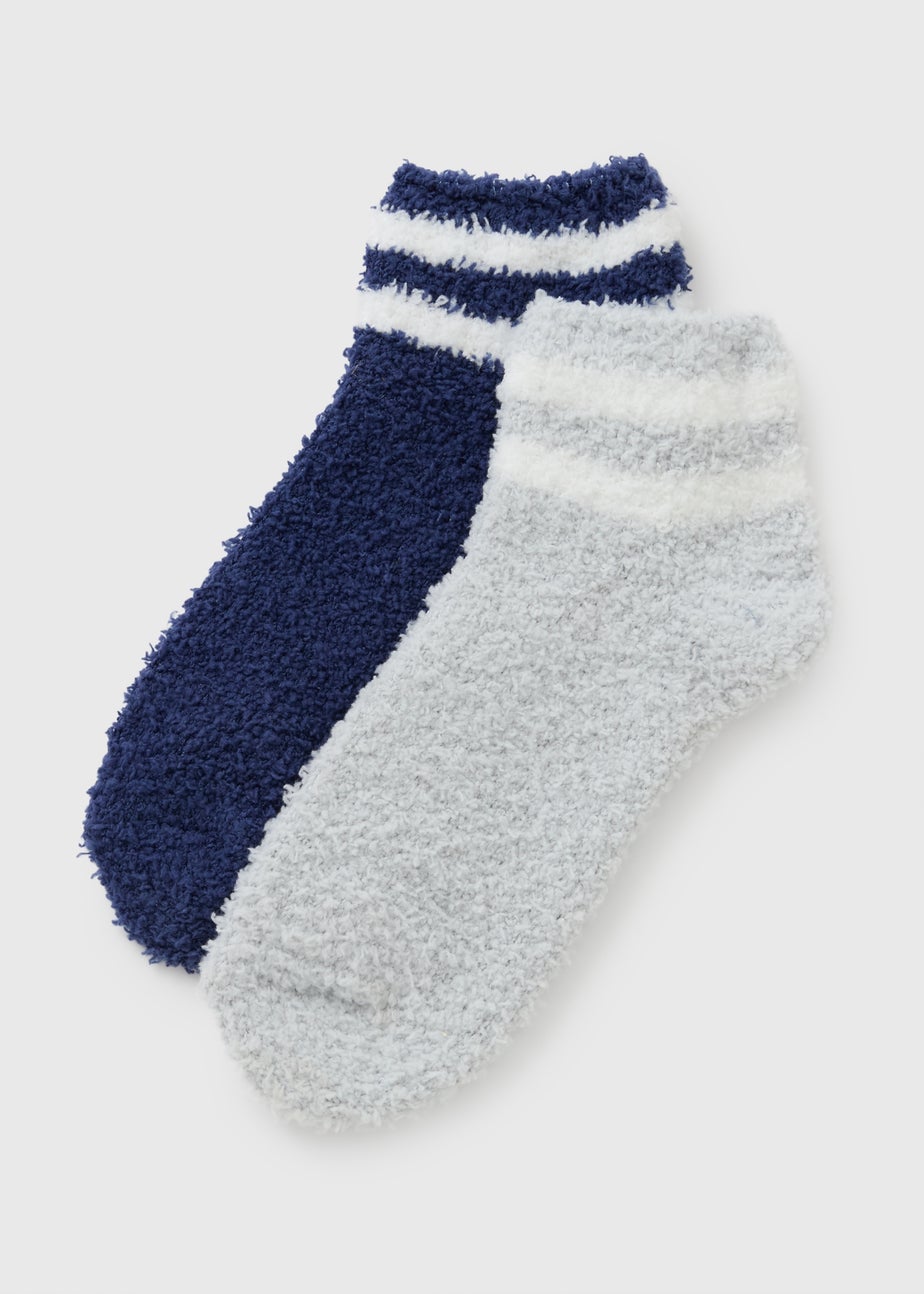 2 Pack Navy & Grey Stripe Cosy Socks