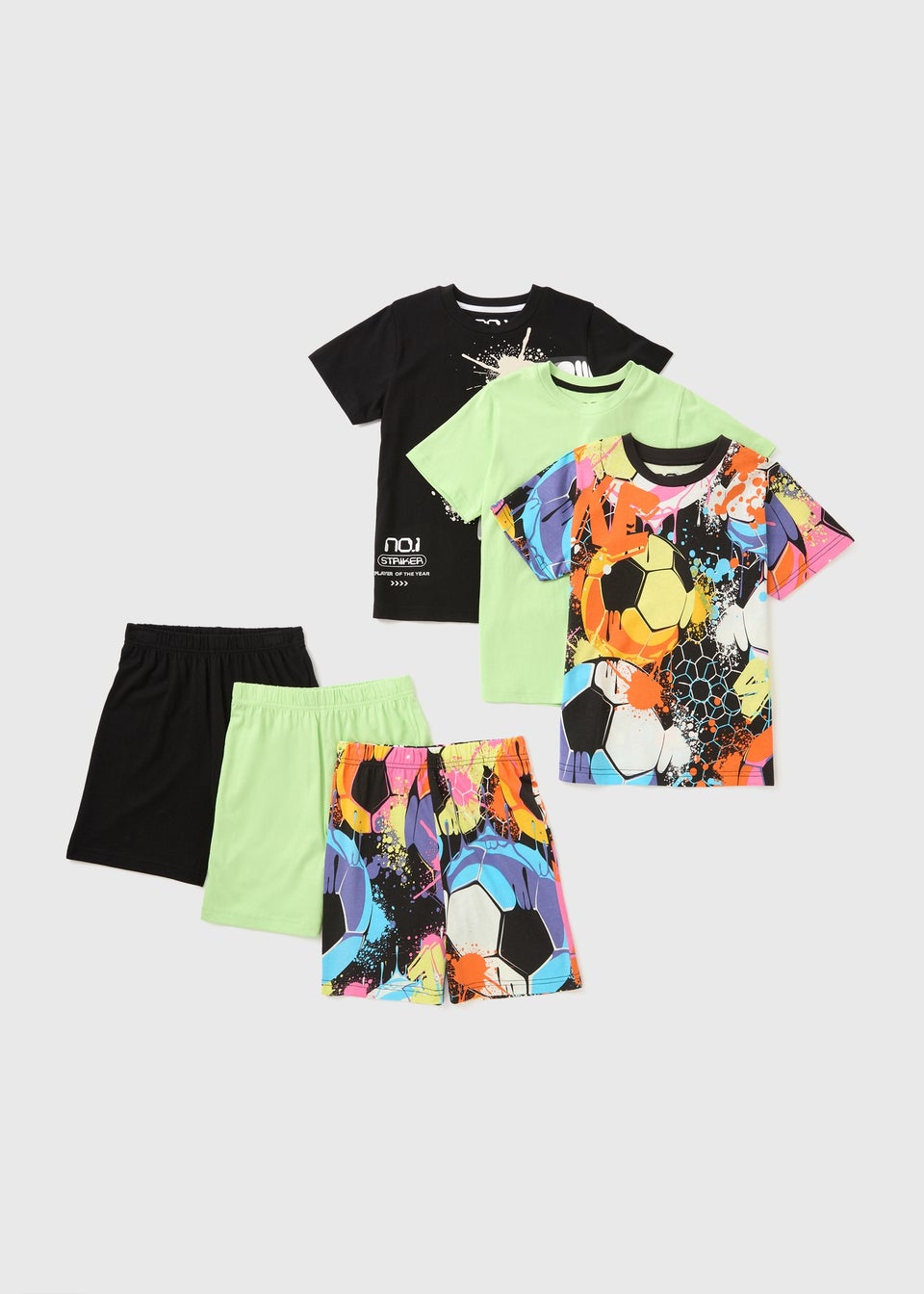 3 Pack Boys Multicolour Football Pyjama Set