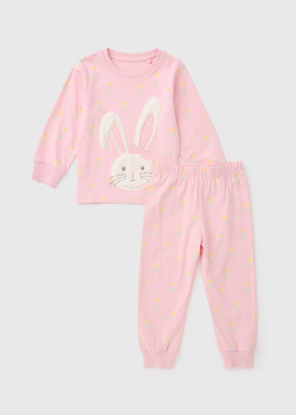 Girls Pink Easter Bunny Applique Long Pyjama Set (1-7yrs)