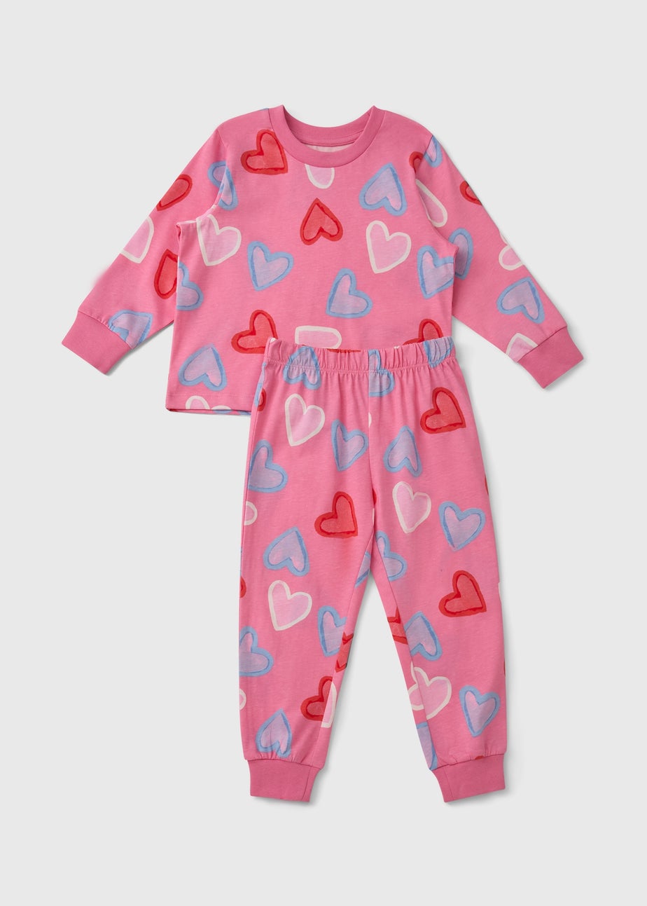 Girls Pink Heart Valentines Long Pyjama Set (1-13yrs)