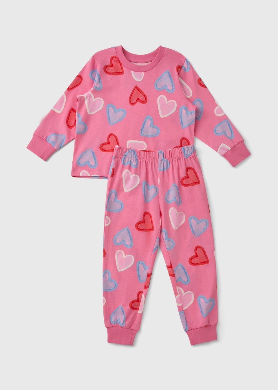 Girls Pink Heart Valentines Long Pyjama Set (1-13yrs)