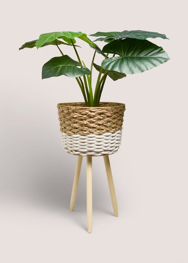 White & Beige Weave Planter