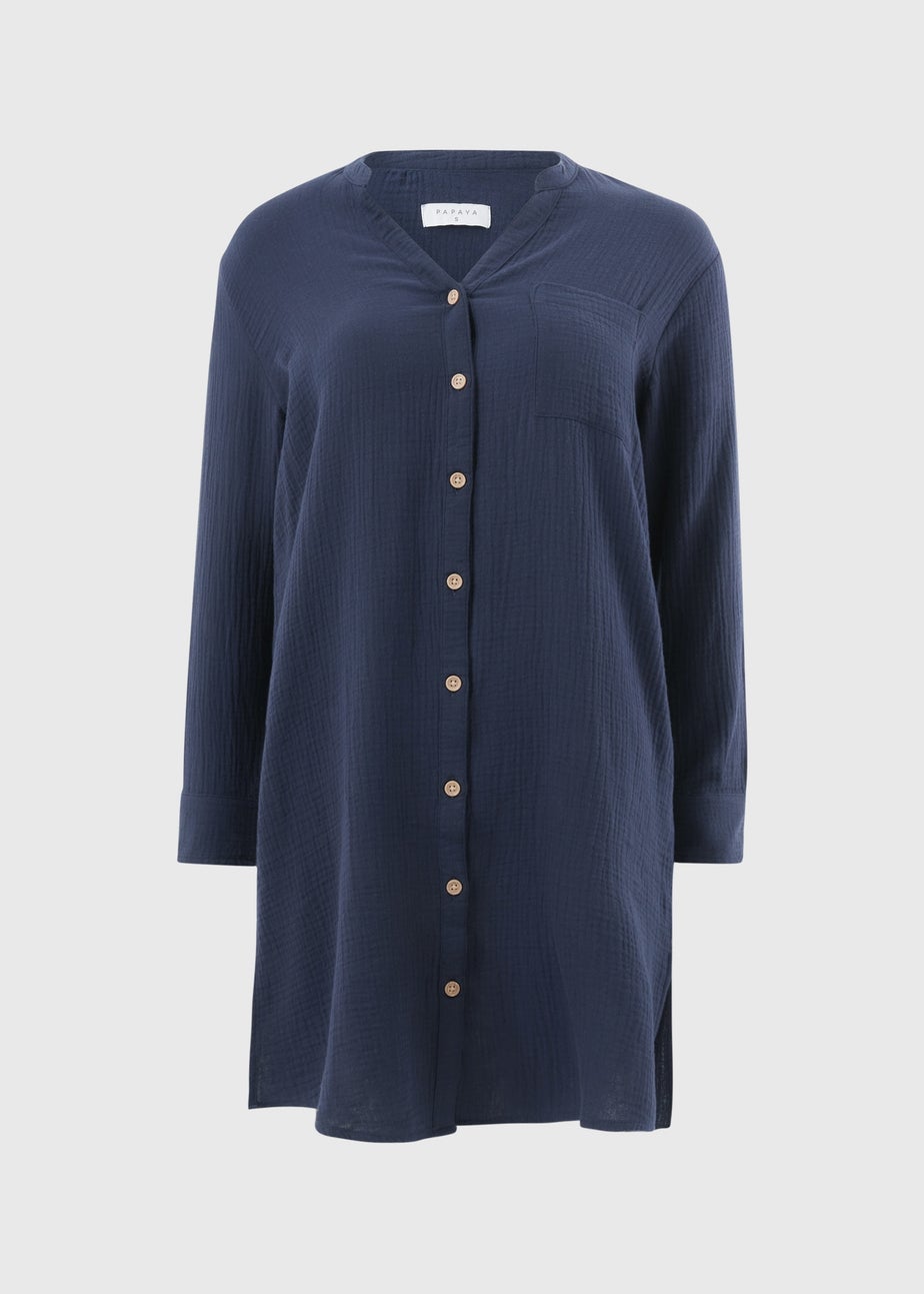 Navy Double Cloth Beach Shirt