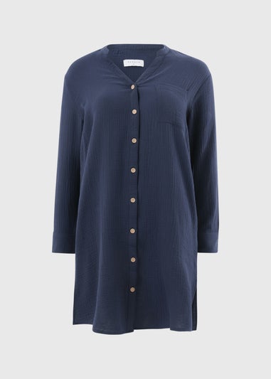 Navy Double Cloth Beach Shirt