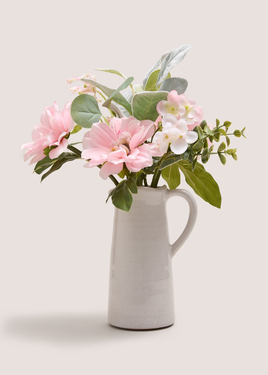 Pink Flowers In White Jug