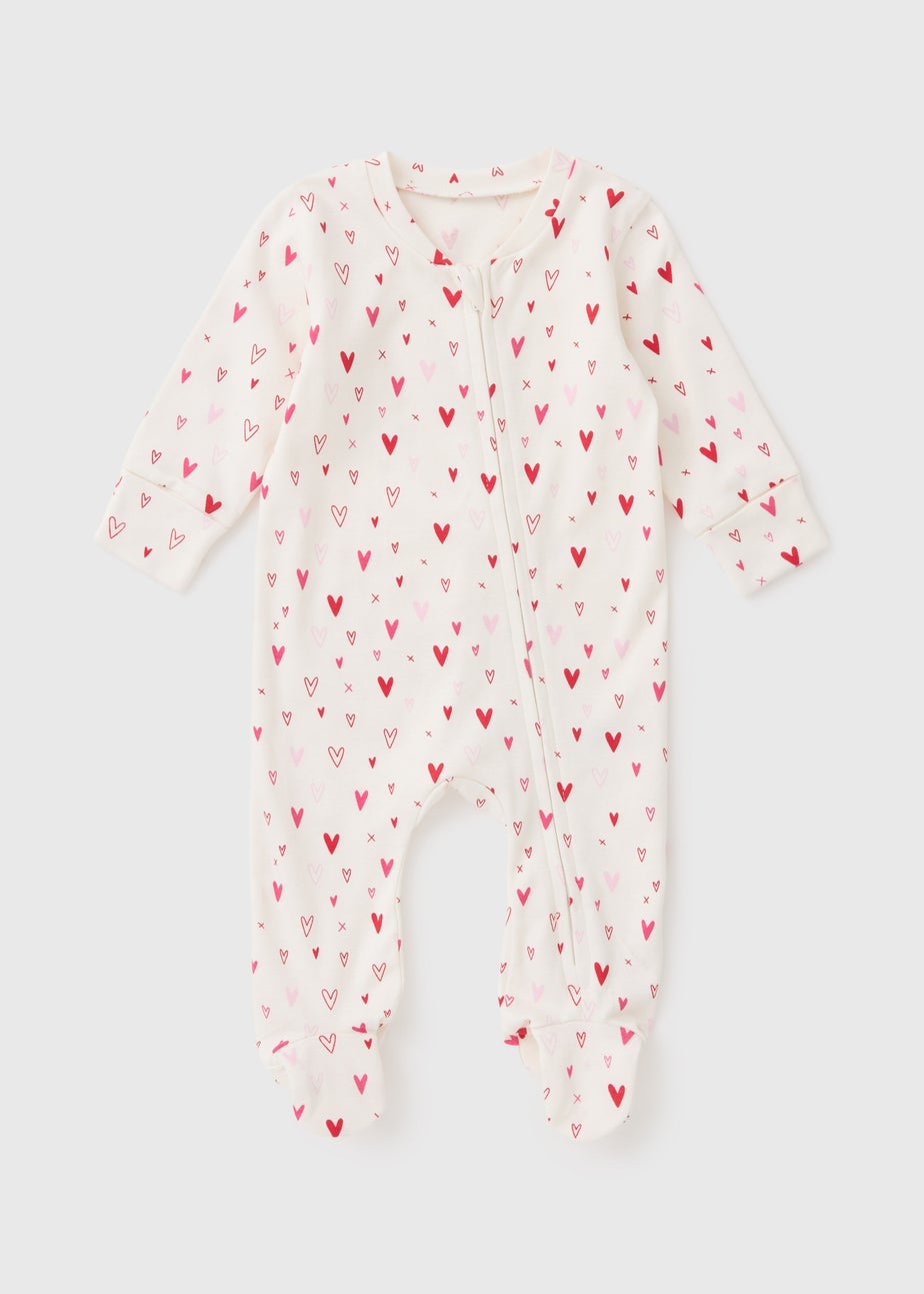 Baby Red & White Love Heart Sleepsuit (Newborn-18mths)