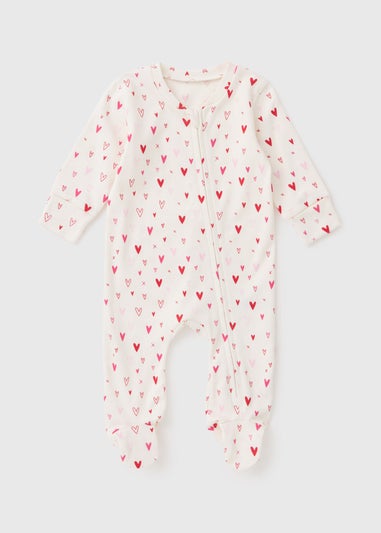 Baby Red & White Love Heart Sleepsuit (Newborn-18mths)