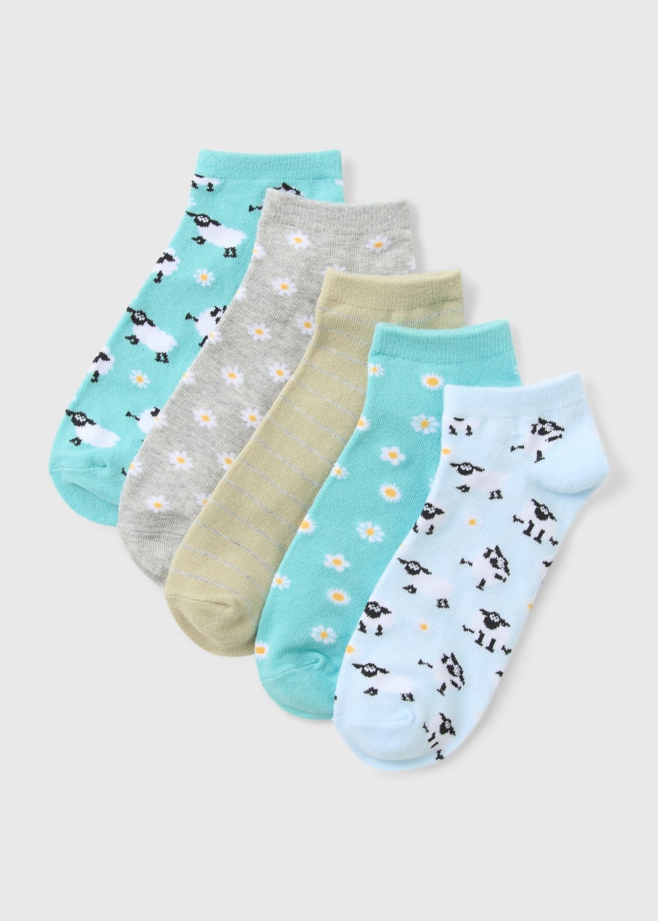5 Pack Blue Sheep Trainer Liner Socks