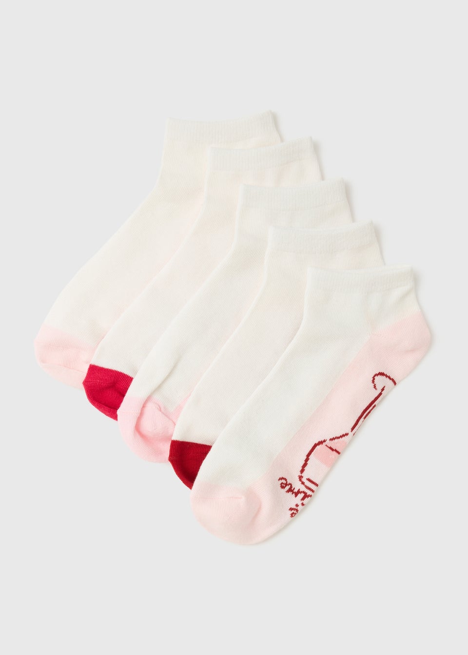 5 Pack White Valentine's Day Trainer Liner Socks