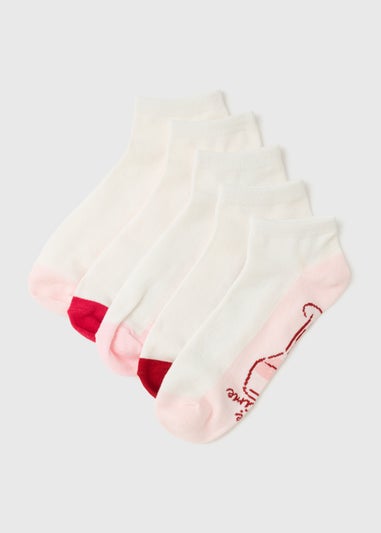 5 Pack White Valentine's Day Trainer Liner Socks