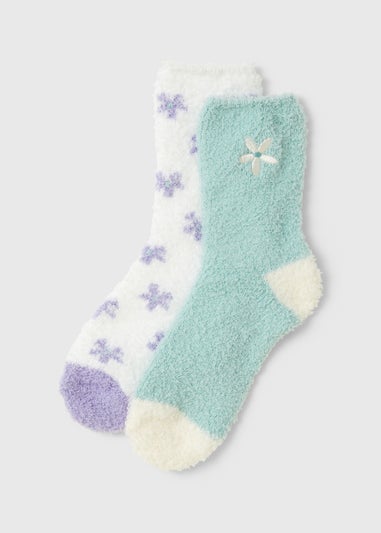 2 Pack Green Floral Cosy Socks