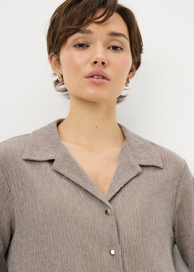 Papaya Petite Taupe Textured Co Ord Shirt