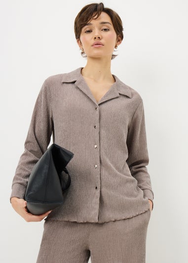 Papaya Petite Taupe Textured Co Ord Shirt