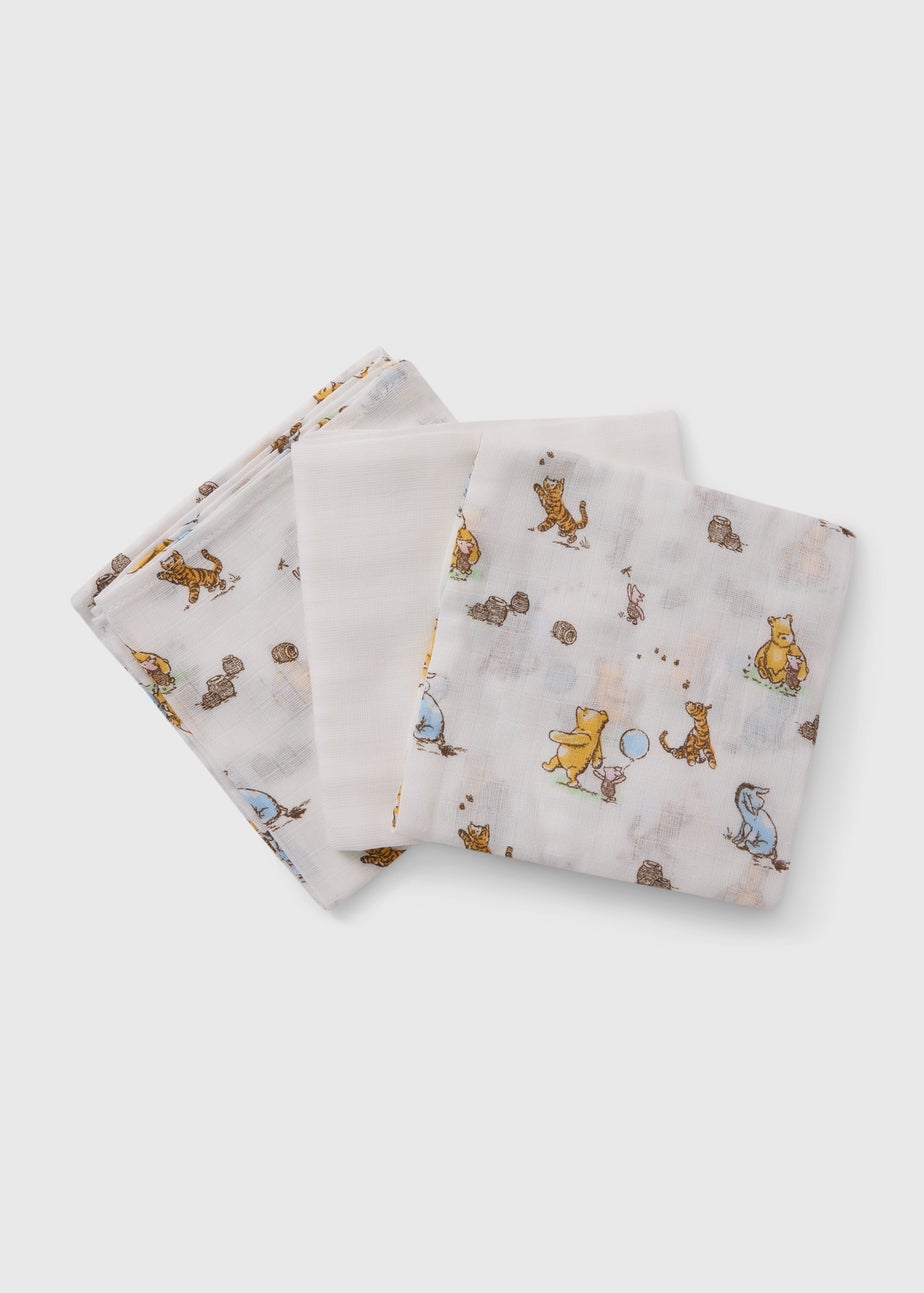 Disney 3 Pack Winnie The Pooh Baby Cream Muslin Cloths
