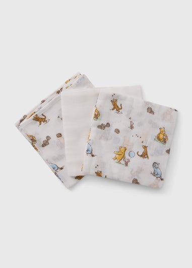 Disney 3 Pack Winnie The Pooh Baby Cream Muslin Cloths