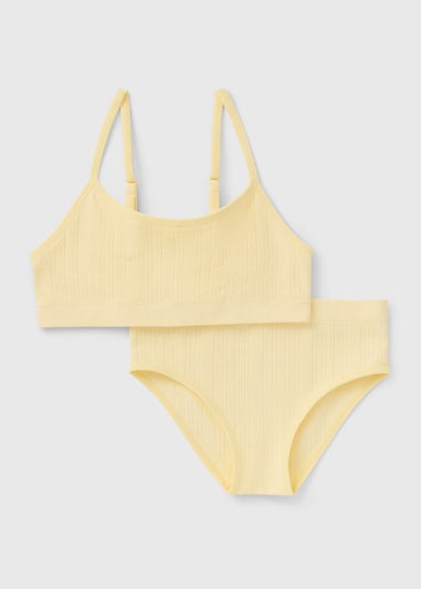 Girls Yellow Seamless Pointelle Crop Top & Knicker Set (6-13yrs)