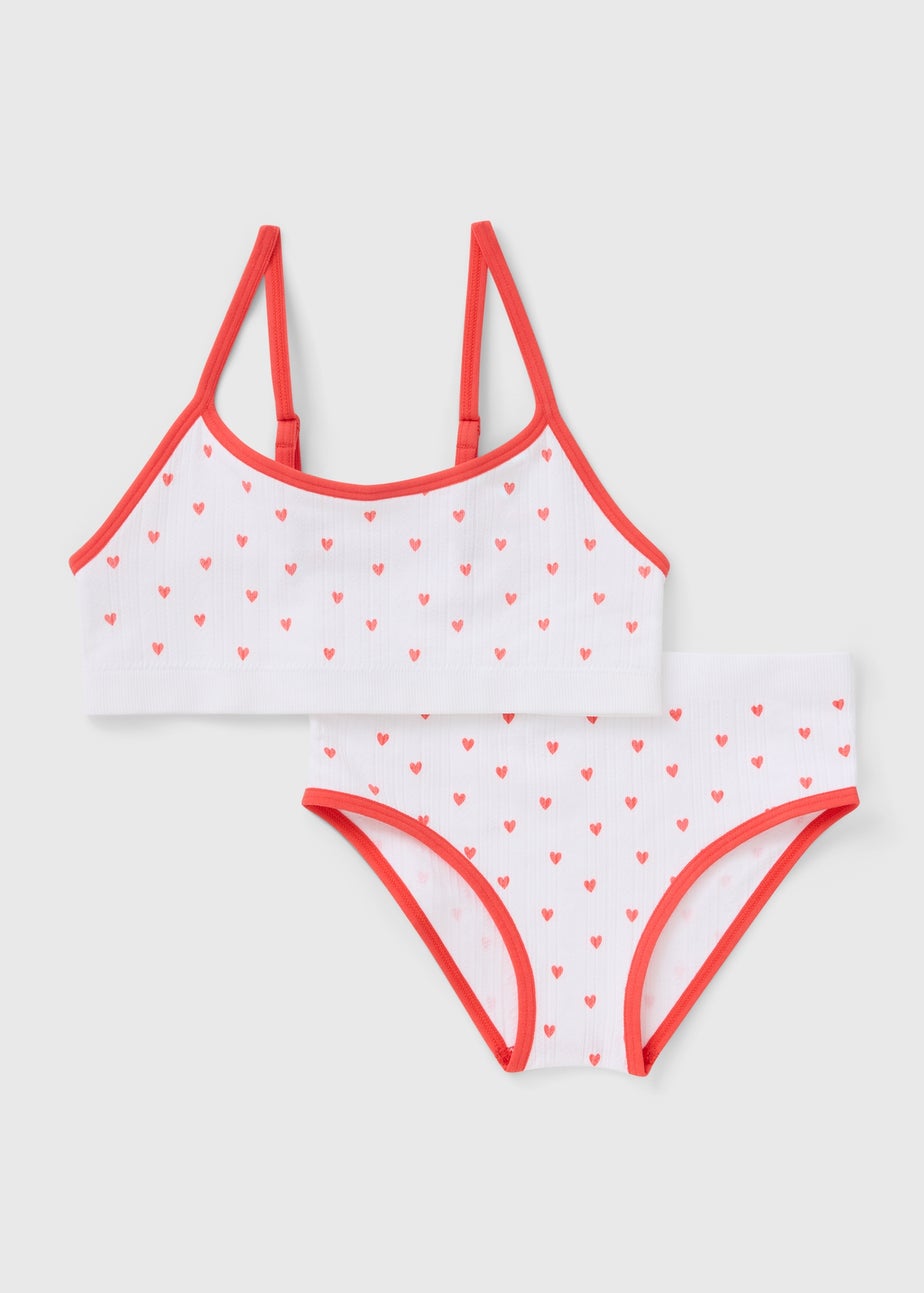 Girls White Heart Seamless Crop Top & Knicker Set (6-13yrs)