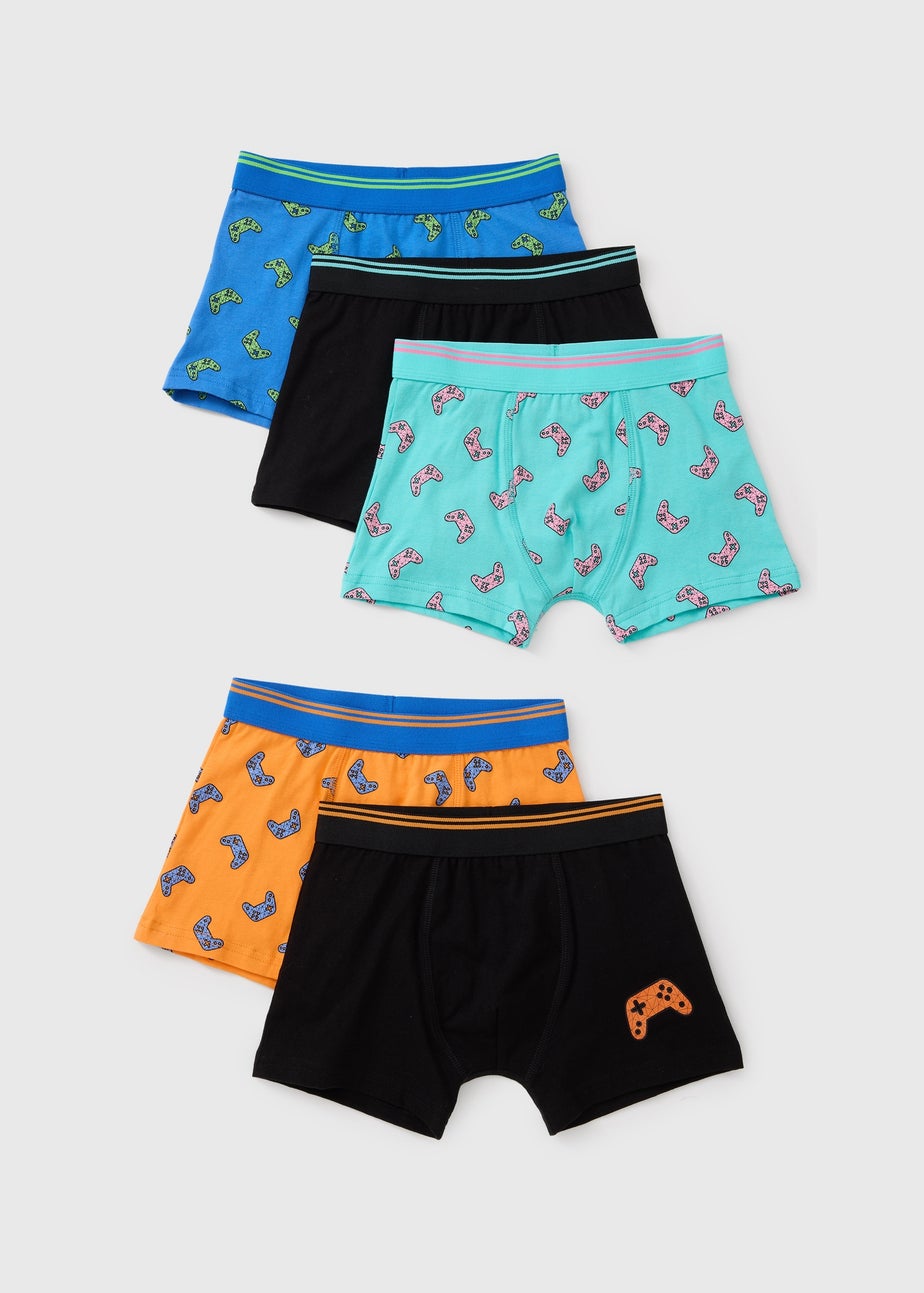 5 Pack Boys Black Gamer Trunks (6-13yrs)