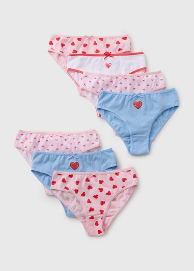7 Pack Girls Pink Heart Briefs (2-11yrs)