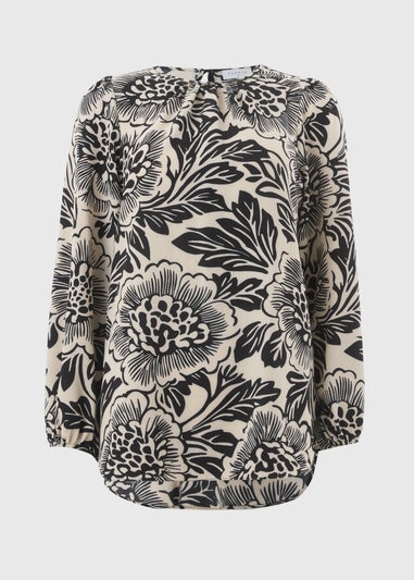 Papaya Petite Black Floral Scoop Hem Blouse