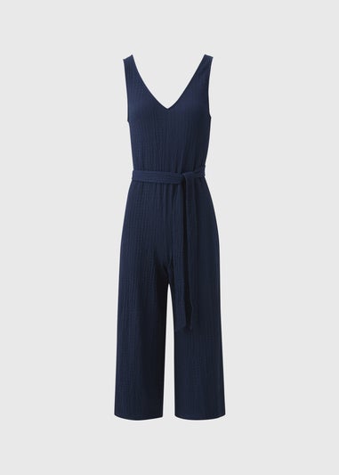 Papaya Petite Navy Textured Crinkle Jumpsuit