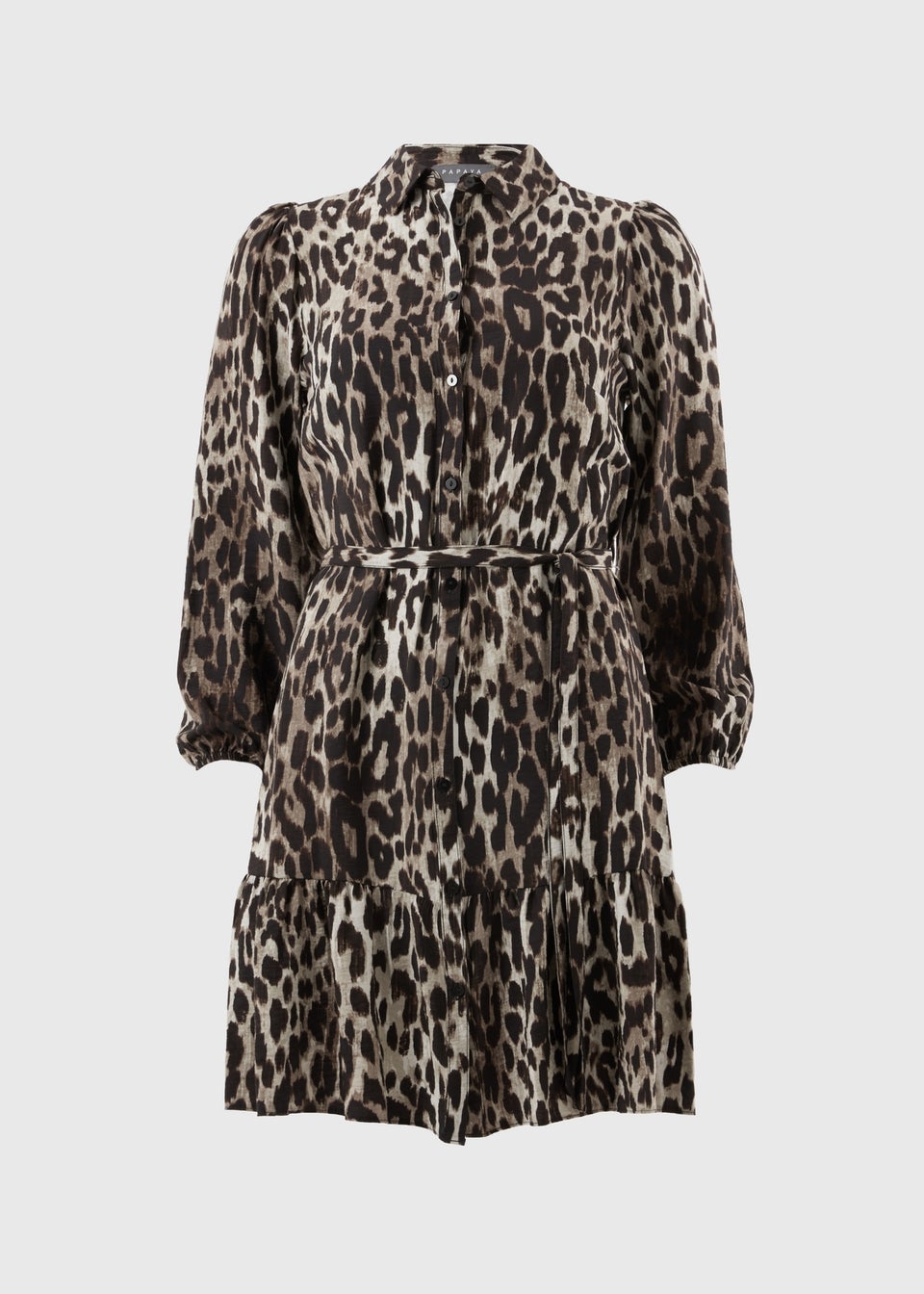 Papaya Petite Brown Leopard Print Mini Shirt Dress