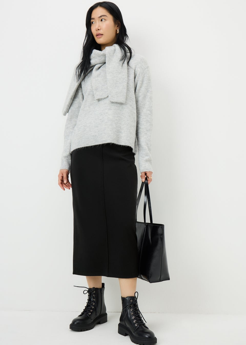 Papaya Petite Black Cosy Midi Skirt