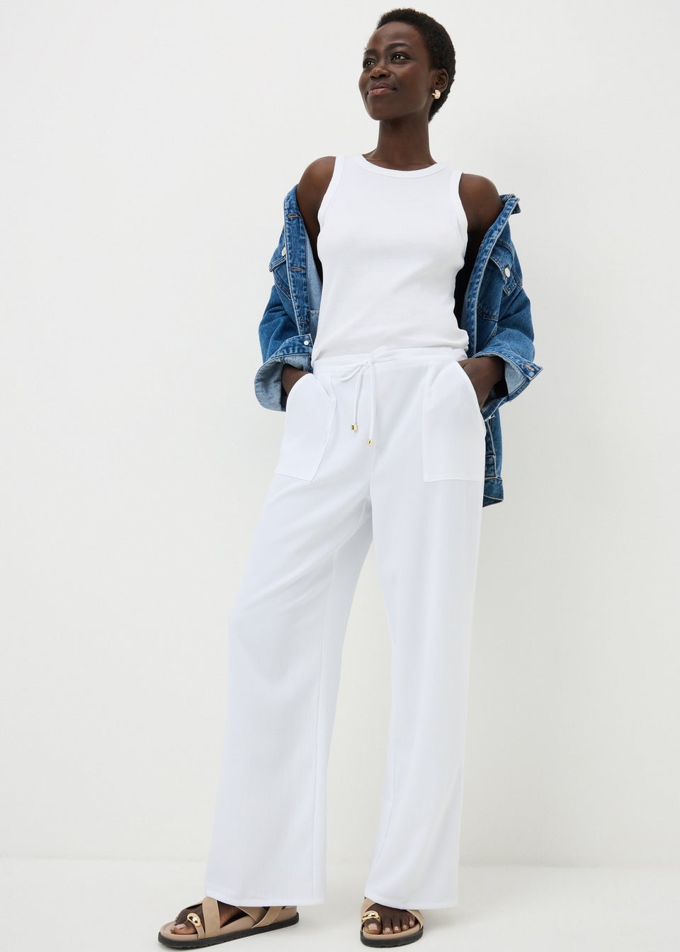 White Full Length Clipper Trousers