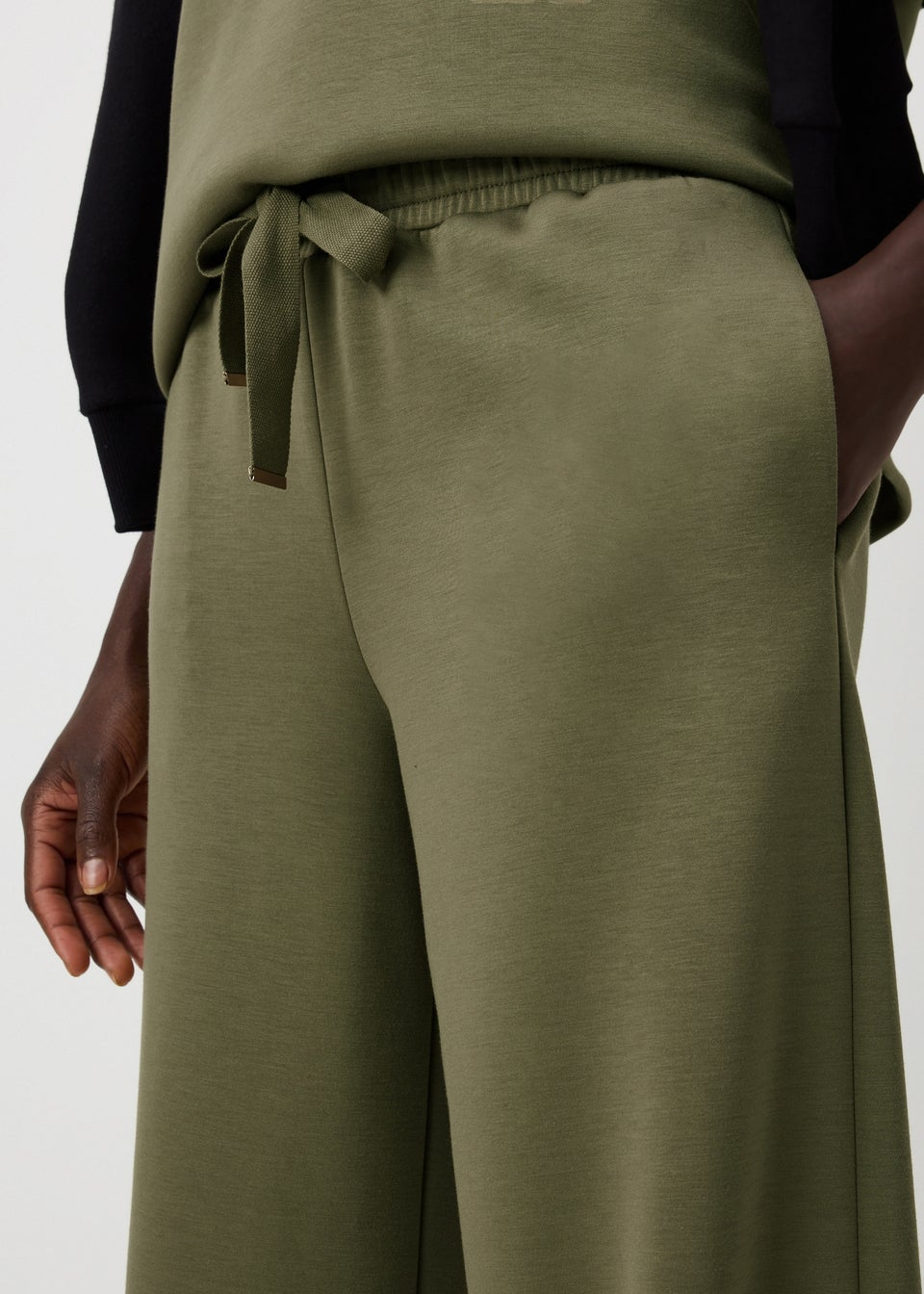 Khaki Scuba Co Ord Wide Leg Trousers
