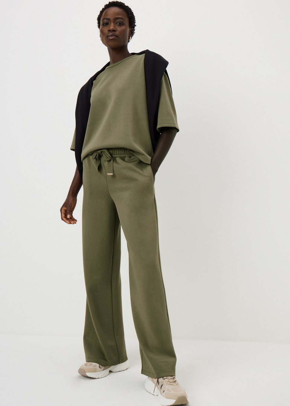 Khaki Scuba Co Ord Wide Leg Trousers