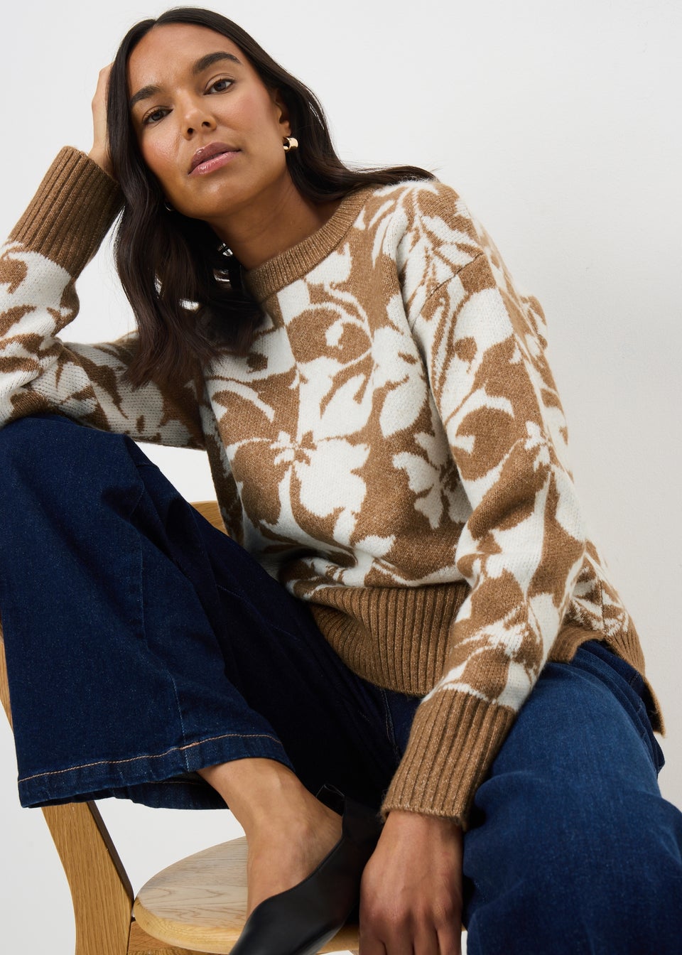 Papaya Petite Beige Floral Jacquard Jumper