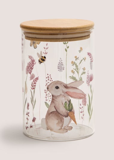 Rabbit Printed Glass Jar