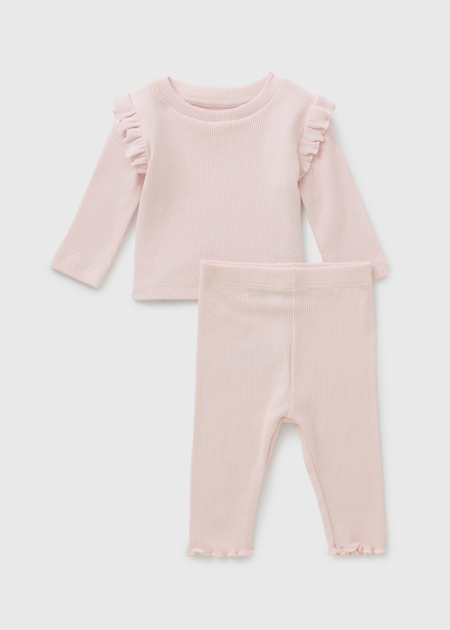 Baby Light Pink Ribbed Frill Top & Legging Set (Newborn-23mths)