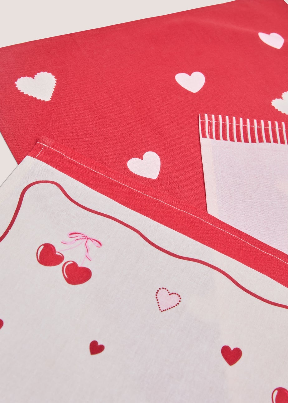 3 Pack Red Cherry Heart Tea Towel Pack