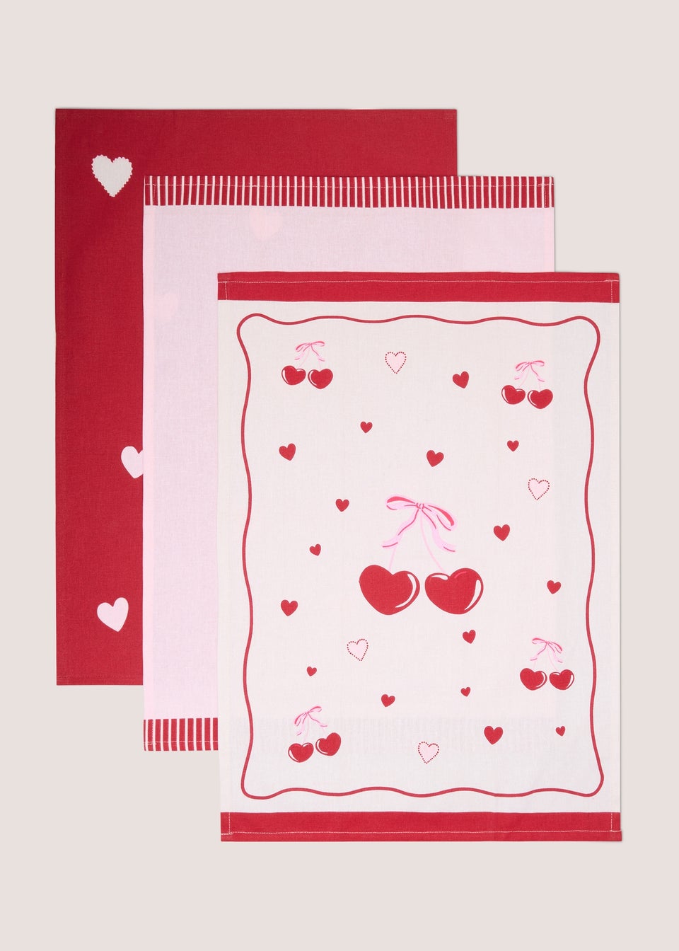 3 Pack Red Cherry Heart Tea Towel Pack