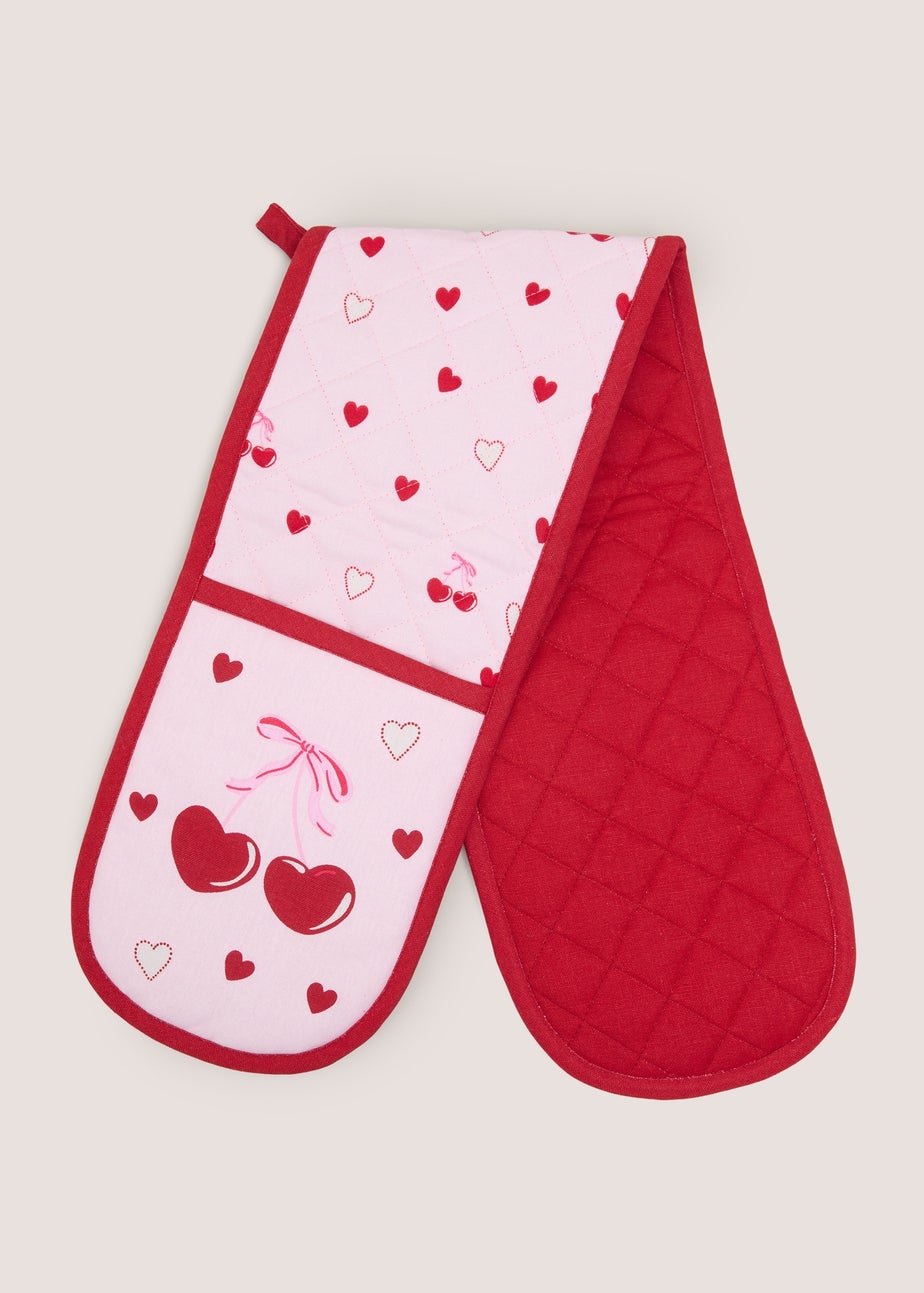 Pink Cherry Heart Oven Gloves