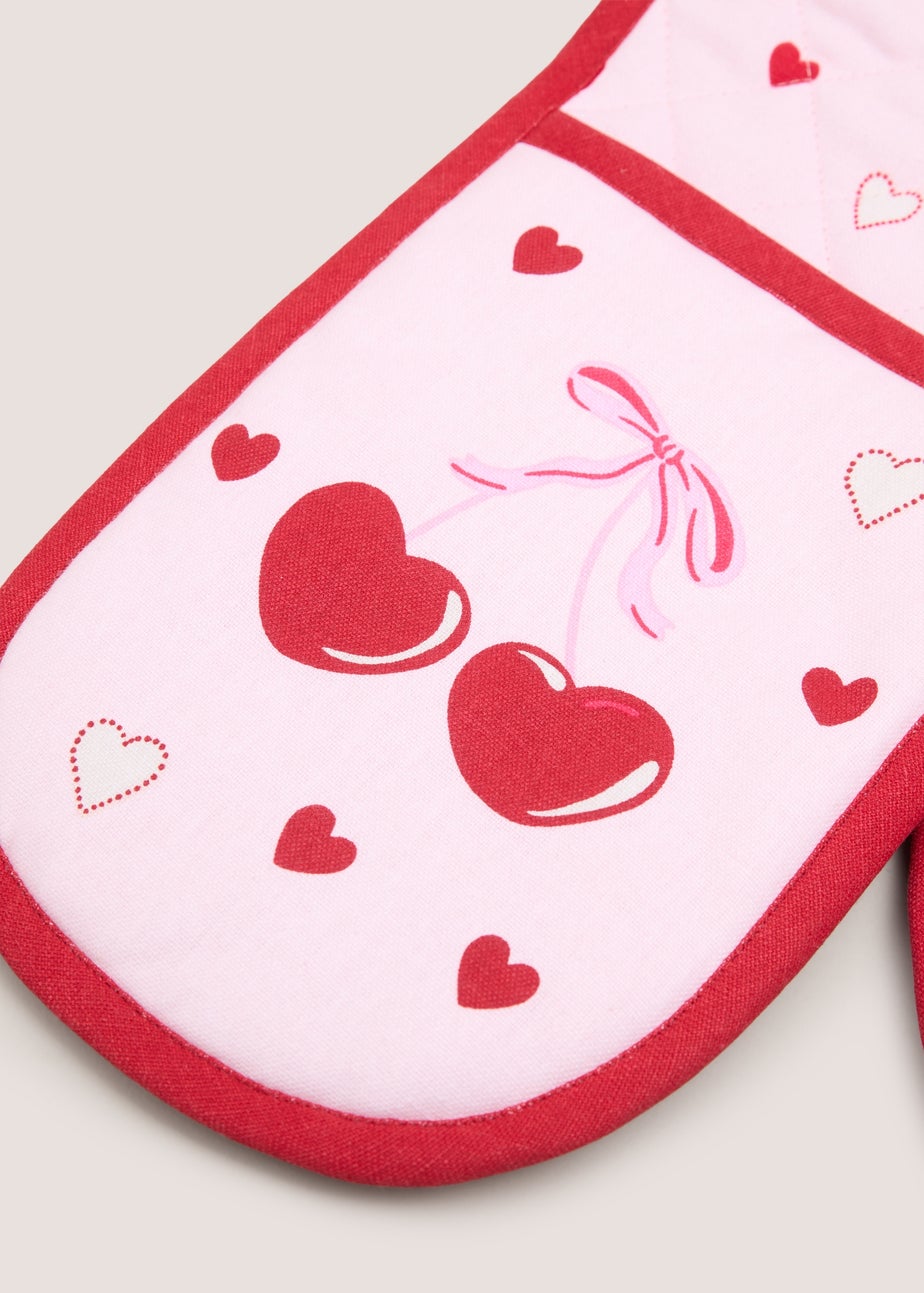 Pink Cherry Heart Oven Gloves