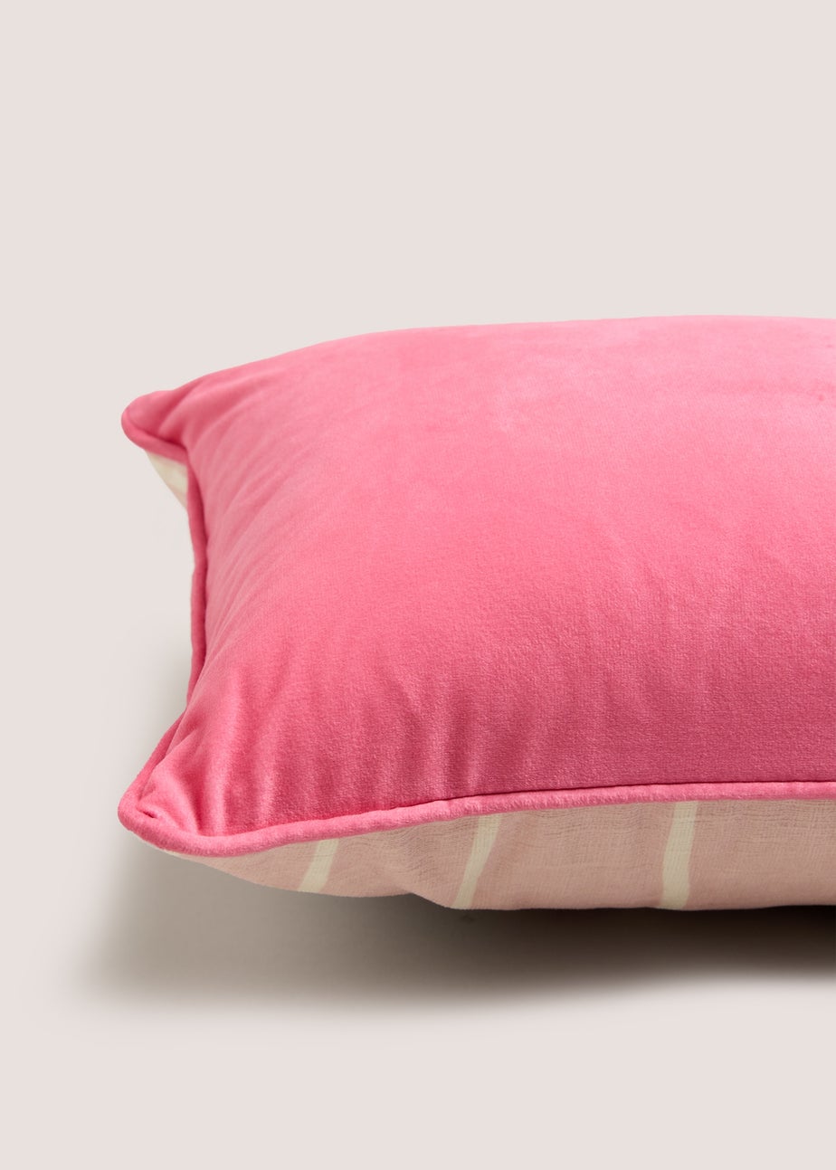 Pink Strawberry Embroidered Scallop Cushion
