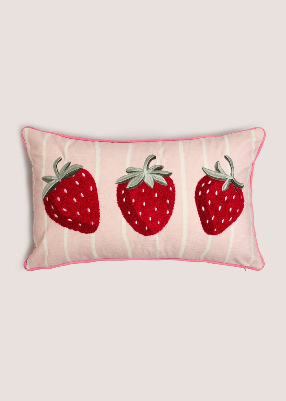 Pink Strawberry Embroidered Scallop Cushion