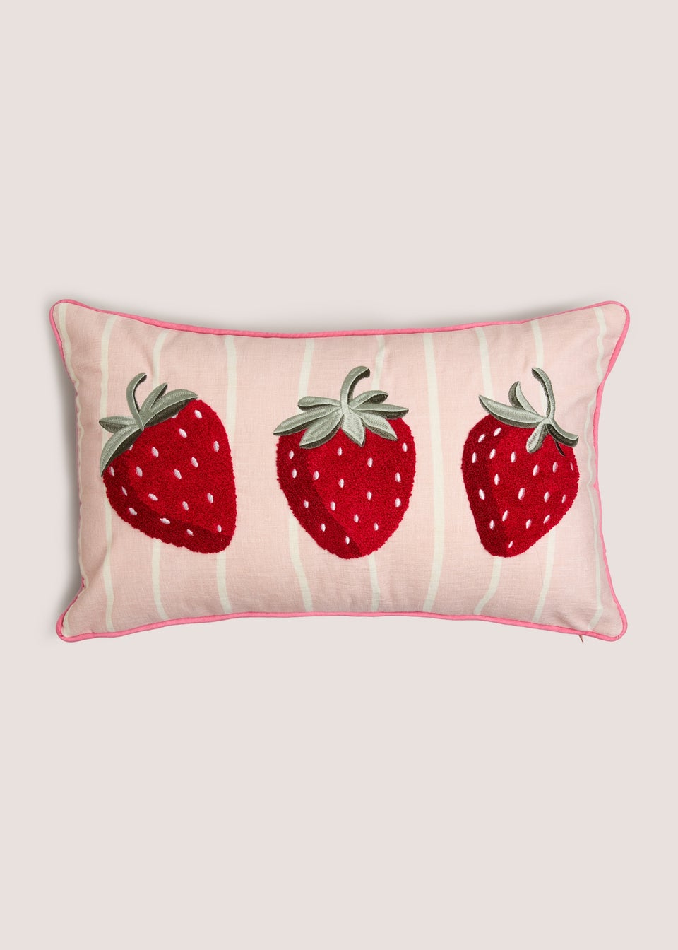 Pink Strawberry Embroidered Scallop Cushion