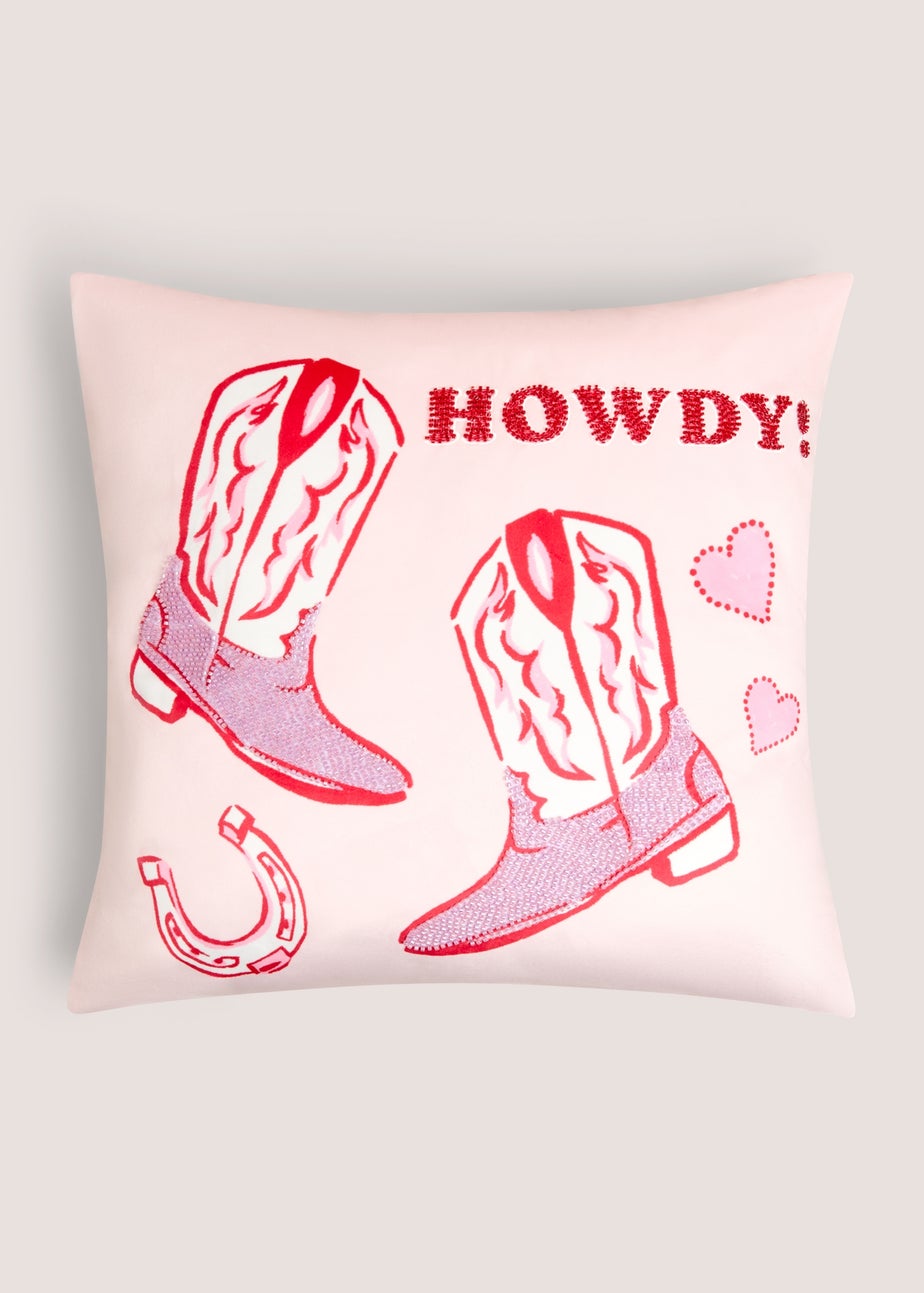 Light Pink Cowboy Boot Embroidered Cushion
