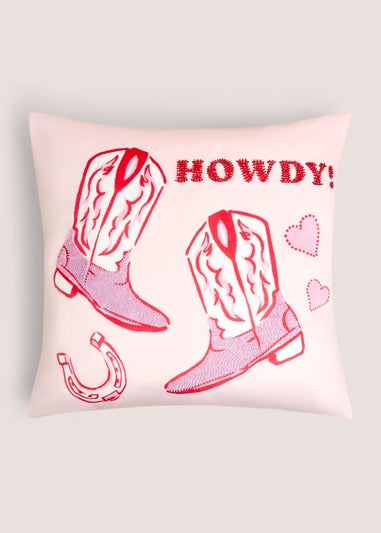 Light Pink Cowboy Boot Embroidered Cushion