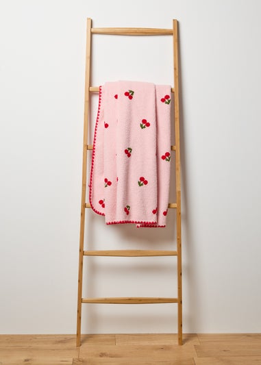 Pink Cherry Embroidered Throw